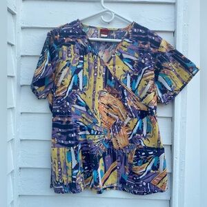 Denice XL Nurse Scrubs Top Multicolor Abstract